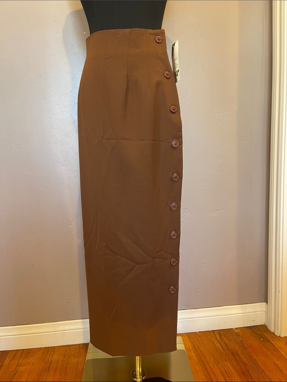 NWT Vtg Vogue Inspired by The American Dream Brown Side Button Midi Skirt size 2
